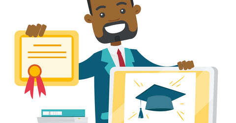 man holding training certificate and high school diploma